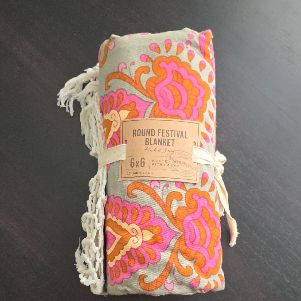 Cost Plus World Market Round Festival Blanket - Pink and Orange
